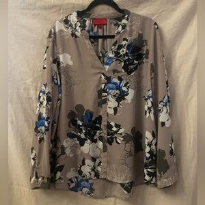 Jennifer Lopez Floral Blouse - Blue, Black, and Tan